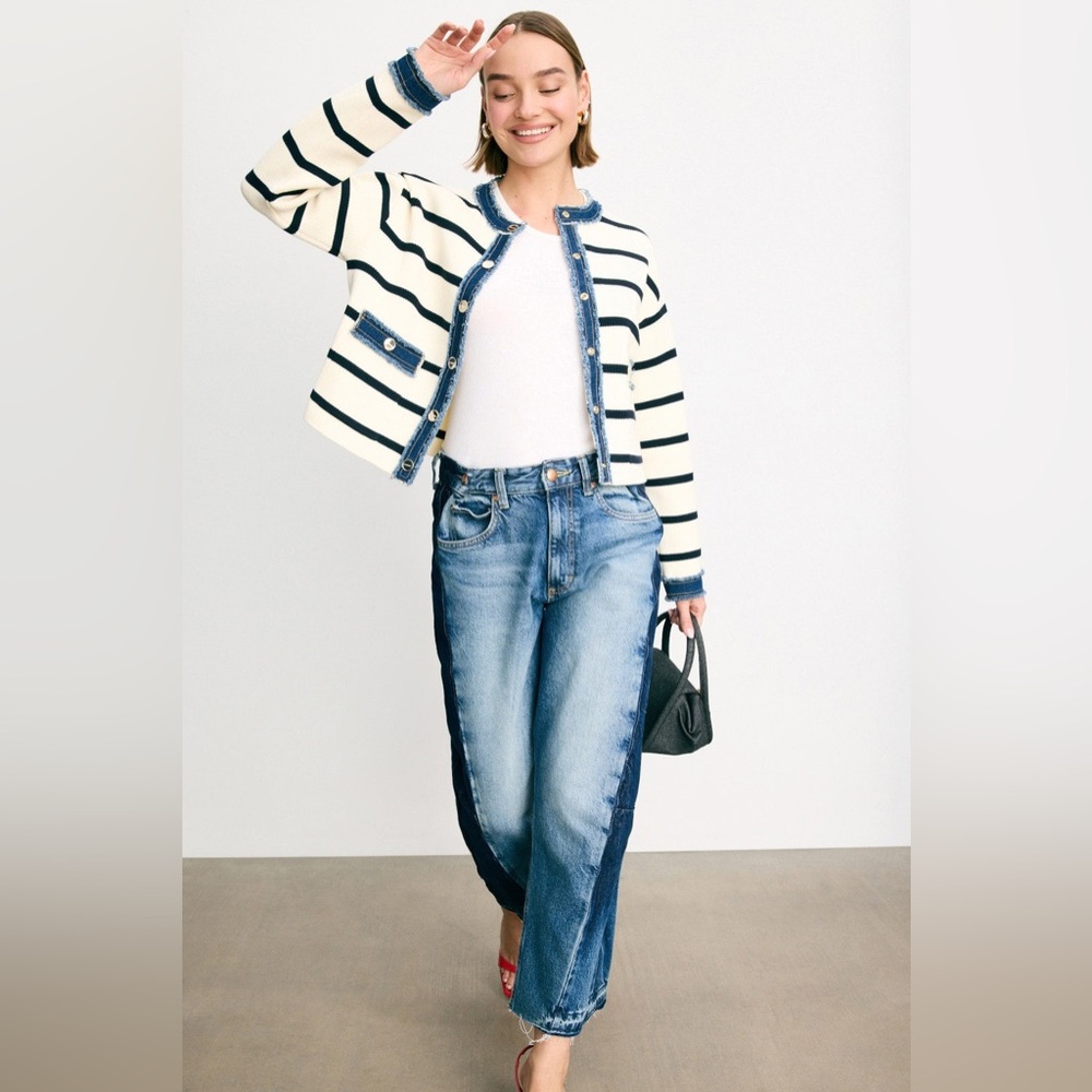 Sandro Stripey Cardigan With Denim Details - Picture 12 of 12